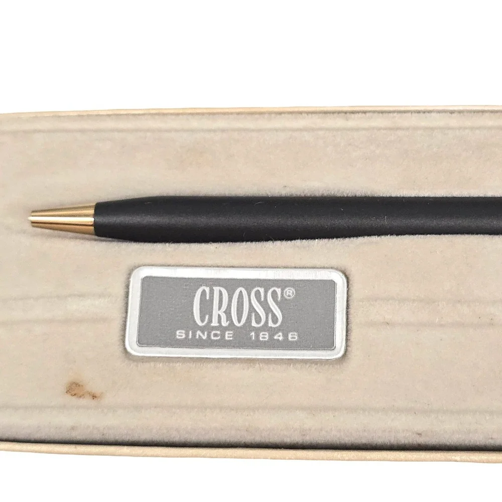 Cross Ballpoint Pen Classic Black 2502 Matte Gold Trim Vintage Personalized Doug